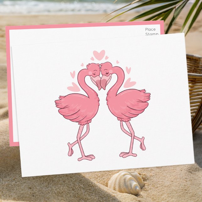 Flamingo Pink Tropical Beach Wedding Thank You Postkarte (Von Creator hochgeladen)
