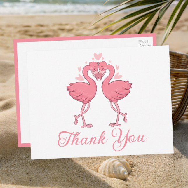 Flamingo Pink Tropical Beach Wedding Thank You Postkarte (Von Creator hochgeladen)