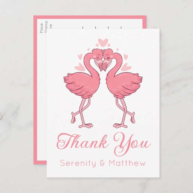 Flamingo Pink Tropical Beach Wedding Thank You Postkarte (Vorne/Hinten)
