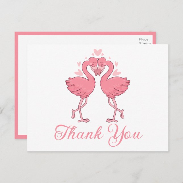 Flamingo Pink Tropical Beach Wedding Thank You Postkarte (Vorne/Hinten)