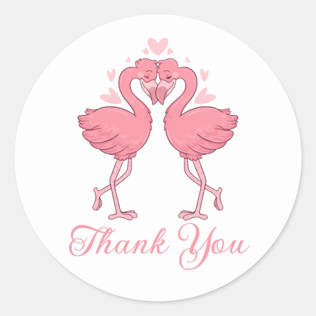 Flamingo Pink Tropical Beach Wedding Thank You Runder Aufkleber (Vorderseite)