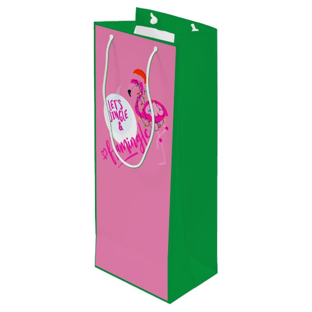 Flamingo Pink Weihnachtsbeleuchtung Tasche Weinbeu Geschenktüte Für Weinflaschen (Rückseite Schrägansicht)