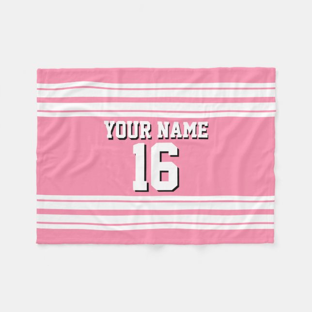 Flamingo Pink White Team Jersey Name Fleecedecke (Vorderseite (Horizontal))