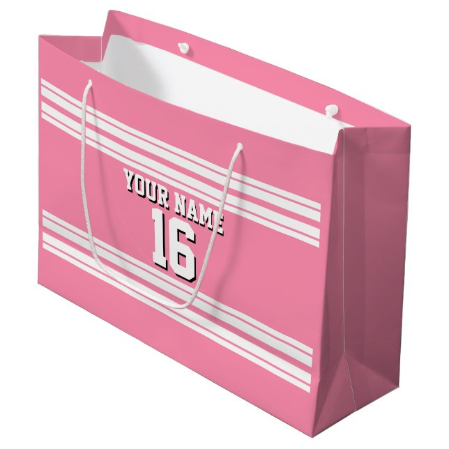 Flamingo Pink White Team Jersey Name Große Geschenktüte (Vorderseite Schrägansicht)