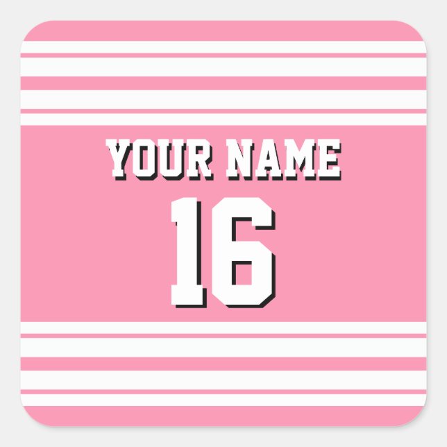 Flamingo Pink White Team Jersey Name Quadratischer Aufkleber (Vorderseite)