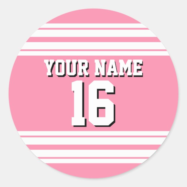 Flamingo Pink White Team Jersey Name Runder Aufkleber (Vorderseite)