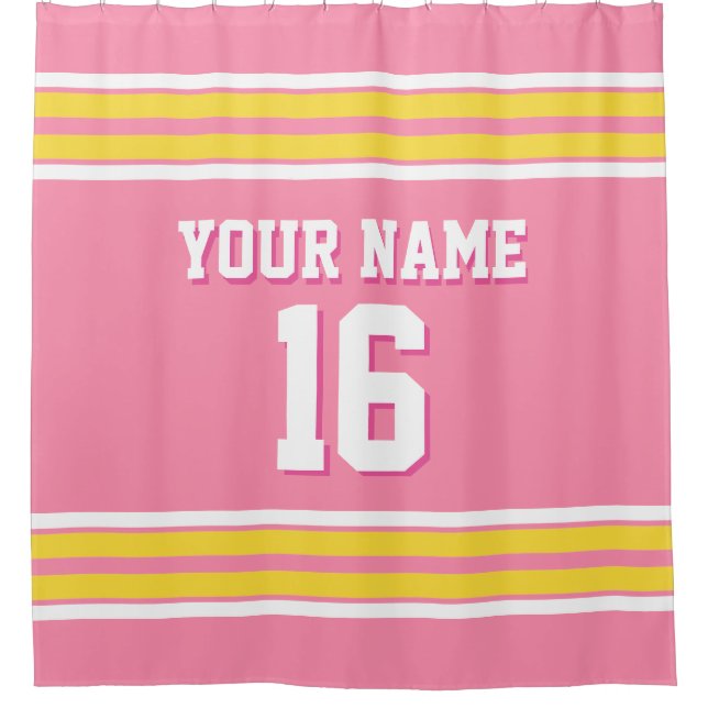 Flamingo Pink Yellow White Stripes Sports Jersey Duschvorhang (Vorderseite)