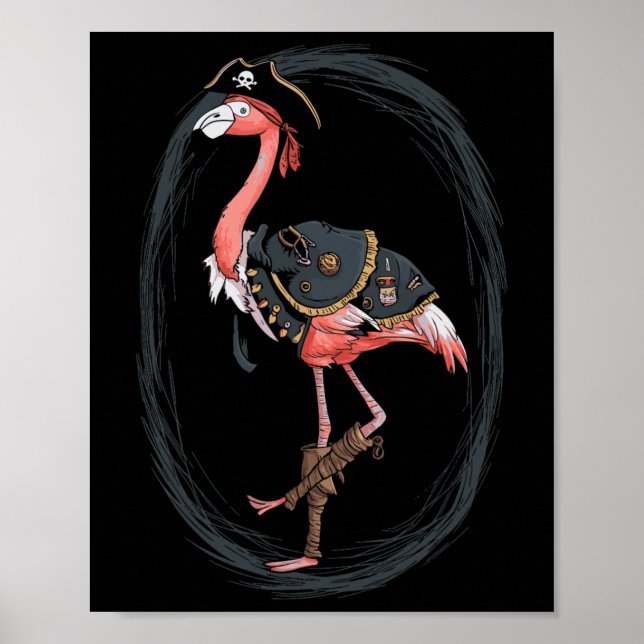 Flamingo Pirate Funny Halloween Kostüm Idee Poster (Vorne)