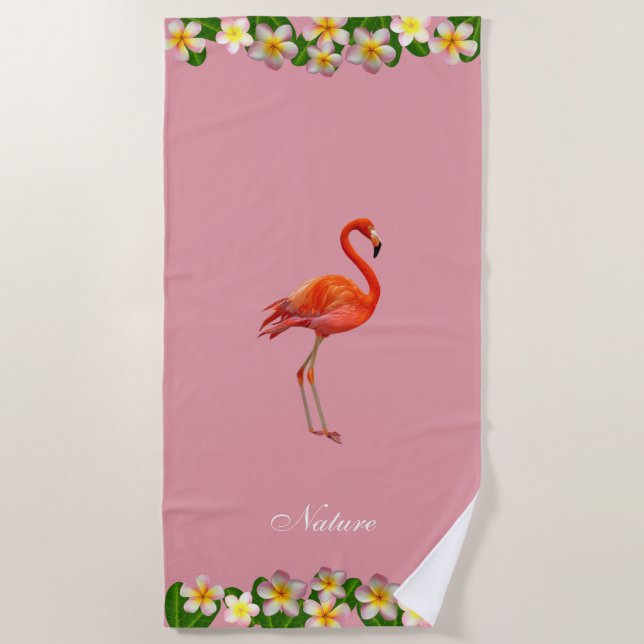 Flamingo & Plumeria Blume auf der Rose Gold Pink Strandtuch (Vorderseite)