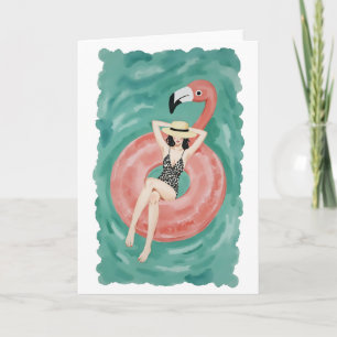 Flamingo Pool Floatie Wasserfarbe Karte