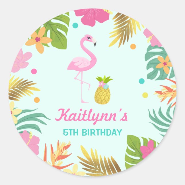 Flamingo Pool Gastgeschenk Tag Sticker Siegel (Vorderseite)