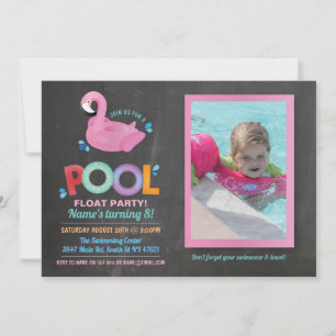 Flamingo Pool Party Birthday Beach Float Foto Einladung