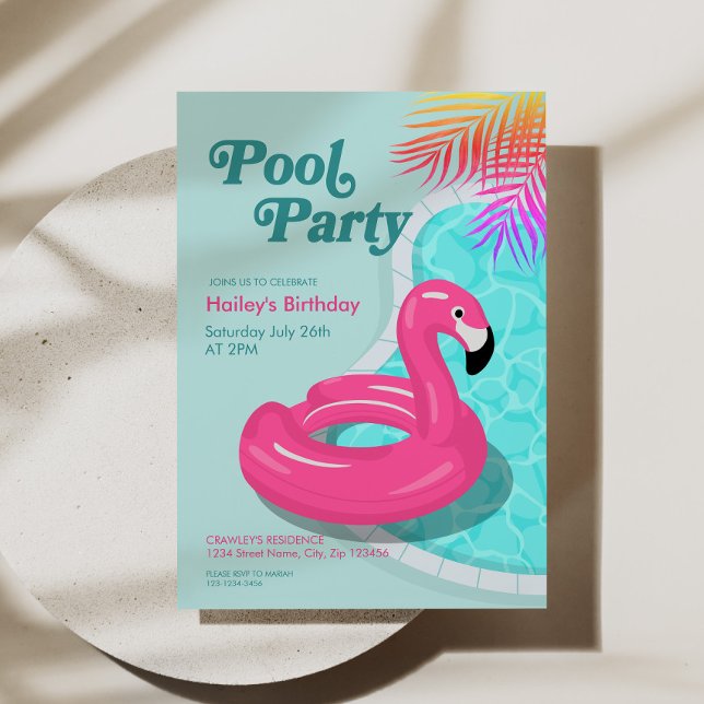 Flamingo Pool Party Birthday Invite Pink Einladung (Flamingo Pool Party Birthday Invite Pink)