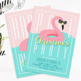 Flamingo Pool Party Einladung der 90er Jahre