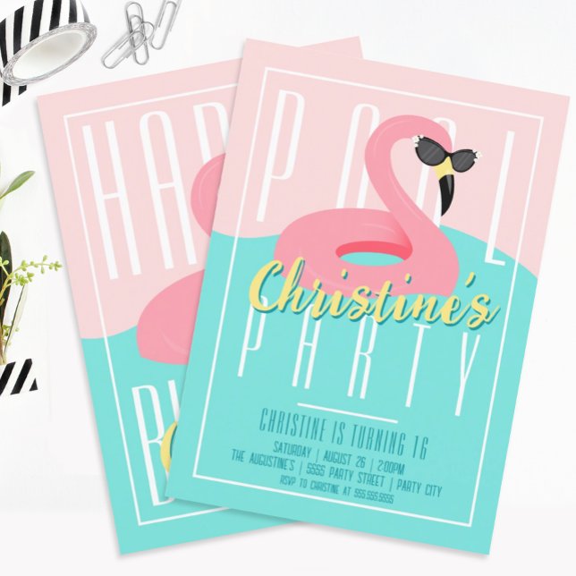 Flamingo Pool Party Einladung der 90er Jahre (Von Creator hochgeladen)