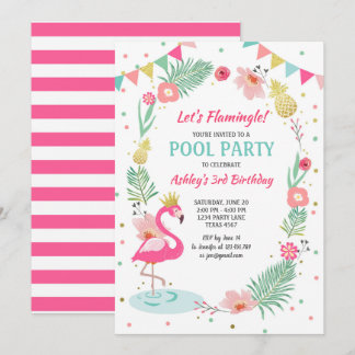 Flamingo Pool Party Einladung Tropical Geburtstag