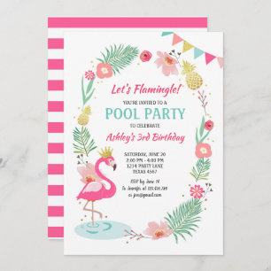 Flamingo Pool Party Einladung Tropischer Geburtsta