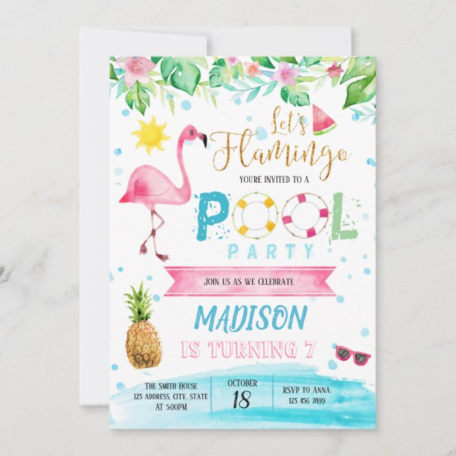 Flamingo Pool Party Karte (Vorderseite)