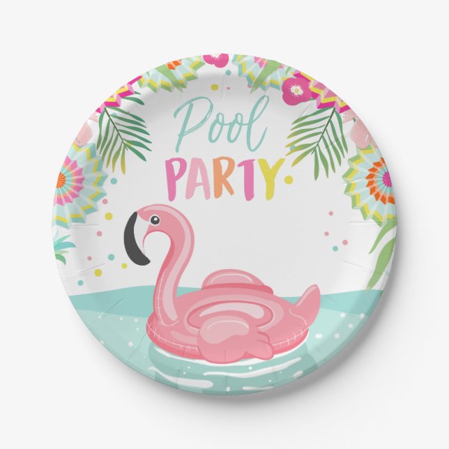 Flamingo-Pool-Party-Papier-Teller-tropisches Floss Pappteller (Vorderseite)