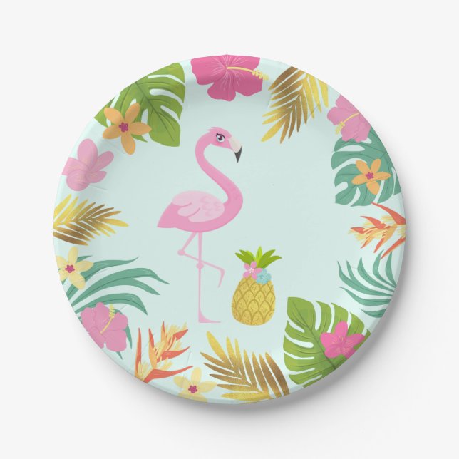 Flamingo-Pool-Party-Papier-tropisches Pool-Party Pappteller (Vorderseite)