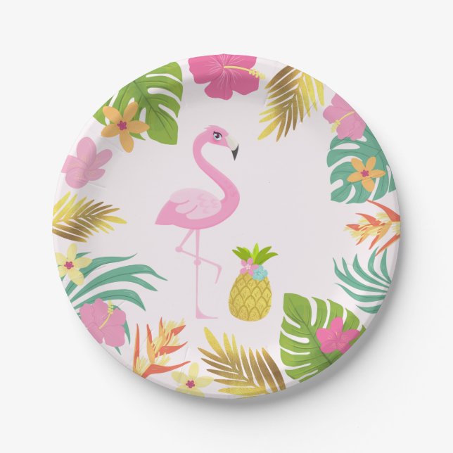 Flamingo-Pool-Party-Papier-tropisches Pool-Party Pappteller (Vorderseite)