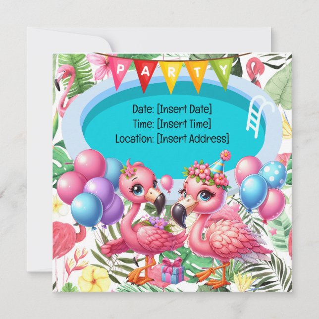 Flamingo Pool Party! Save The Date (Vorderseite)