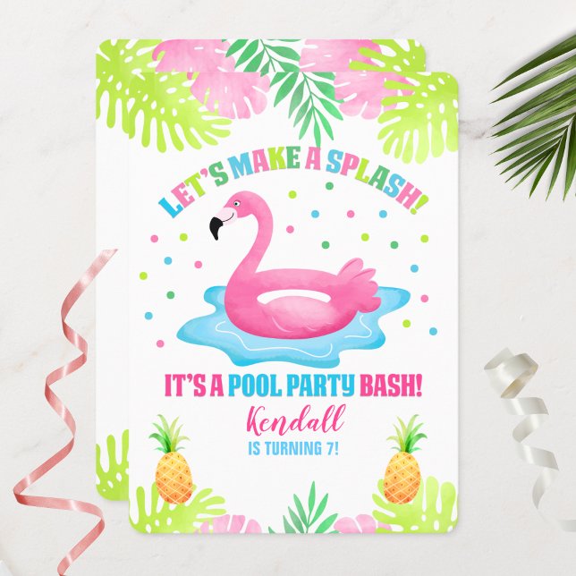 Flamingo Pool Party Tropical Geburtstag Einladung (Flamingo Pool Party Birthday Invitation)