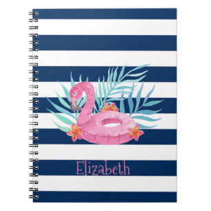 Flamingo-Pool-Schwimmkörper in Navyblau mit Streif Notizblock