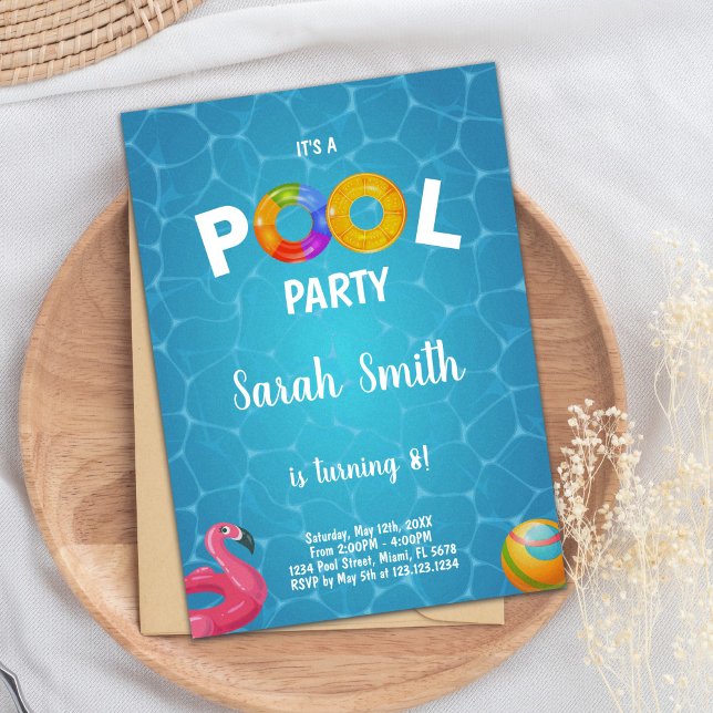 Flamingo Pool zum Geburtstag Einladung (Water Flamingo Pool Birthday Invitations)