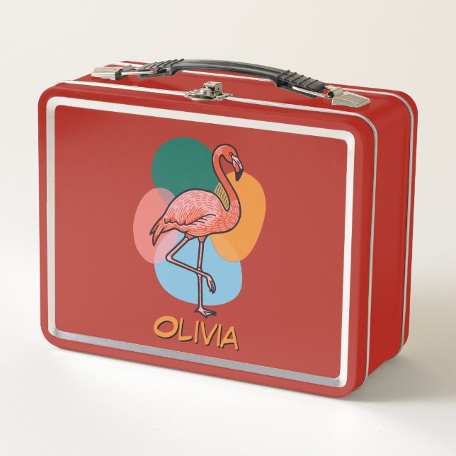 Flamingo Pop-Art bunt Metall Brotdose (Vorderseite)