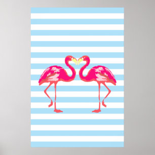 Flamingo Poster, tropische Sommerfarben, hellblau Poster