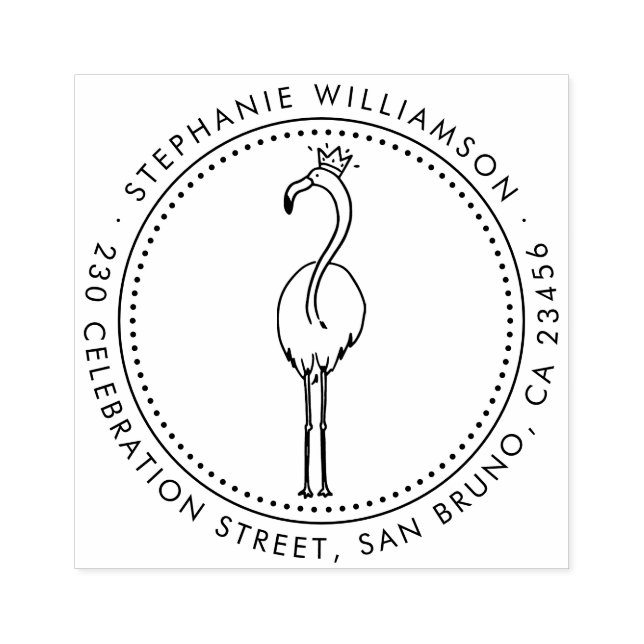 Flamingo Princess Custom Round Name Rücksendeadres Gummistempel (Prägung)