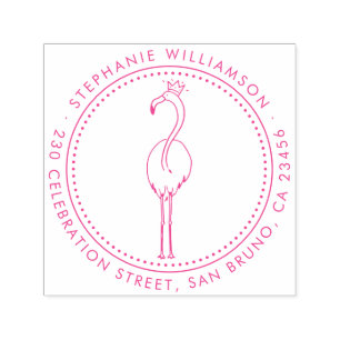 Flamingo Princess Custom Round Name Rücksendeadres Permastempel