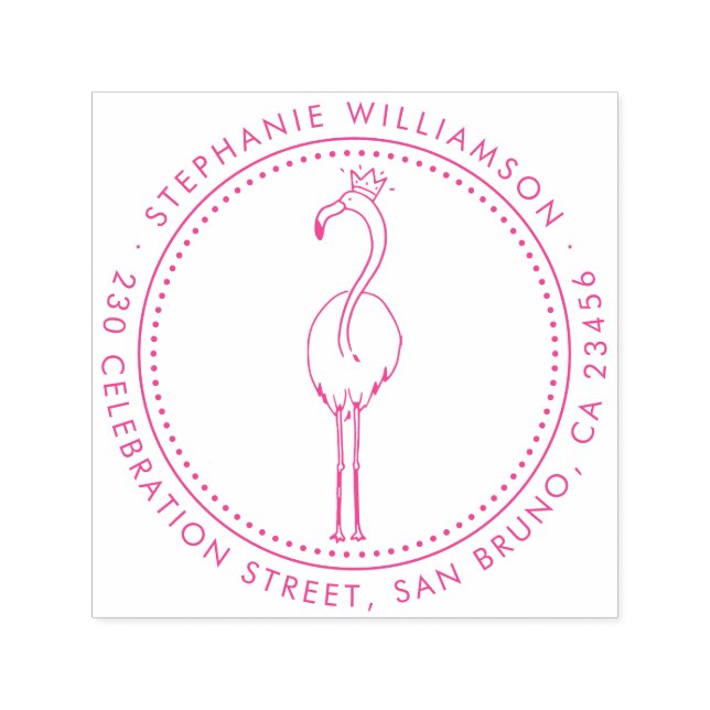 Flamingo Princess Custom Round Name Rücksendeadres Permastempel (Design)