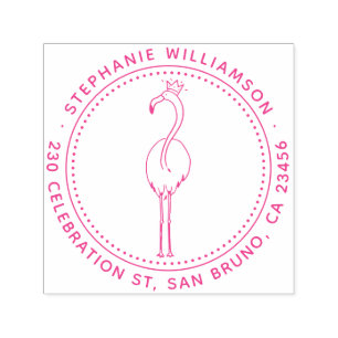 Flamingo Princess Custom Round Name Rücksendeadres Permastempel