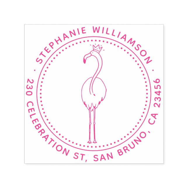 Flamingo Princess Custom Round Name Rücksendeadres Permastempel (Design)