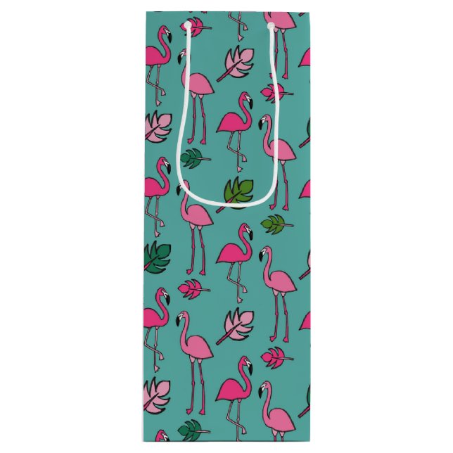 Flamingo Print Blue Geschenktüte Für Weinflaschen (Vorderseite)
