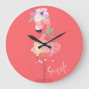 Flamingo Print Große Wanduhr