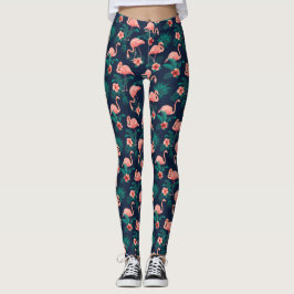 Flamingo Print, rosa Hibiskus Tropische Blume Leggings