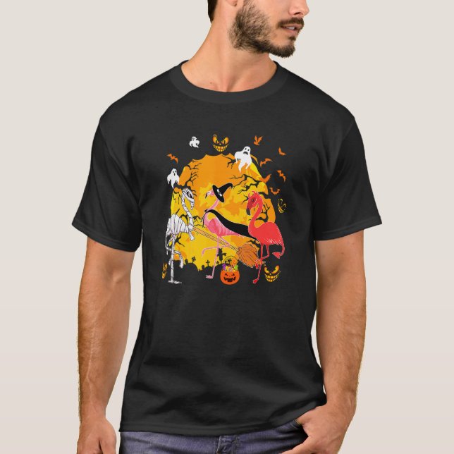 Flamingo Pumpkin Halloween-Party Hexenkostüm T-Shirt (Vorderseite)