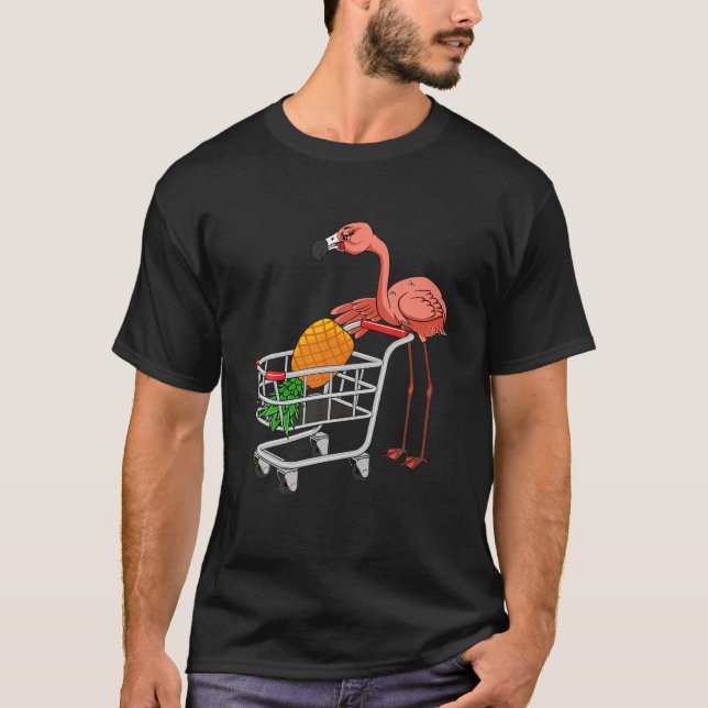 Flamingo Pushing Warenkorb mit Pinea T-Shirt (Vorderseite)