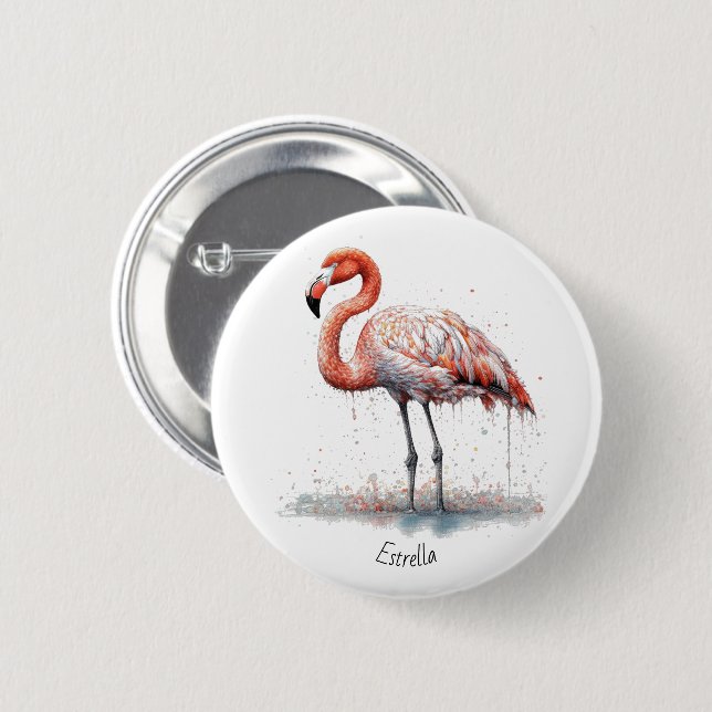 Flamingo-Radiance: Wasserfarbenkunst individuell Button (Vorne & Hinten)