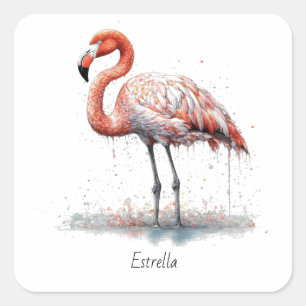 Flamingo-Radiance: Wasserfarbenkunst, individuell Quadratischer Aufkleber