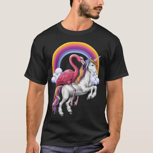 Flamingo reitendes Einhorn T-Shirt (Vorderseite)