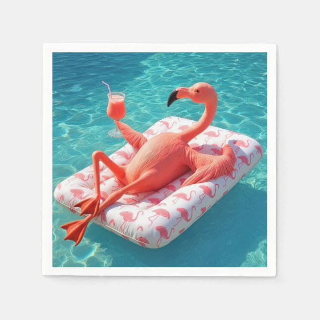 Flamingo Relaxing On a Pool Mattress Serviette (Vorderseite)