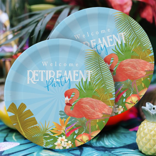 Flamingo Retirement Blue Pappteller (Flamingo Retirement Blue Party Plate)