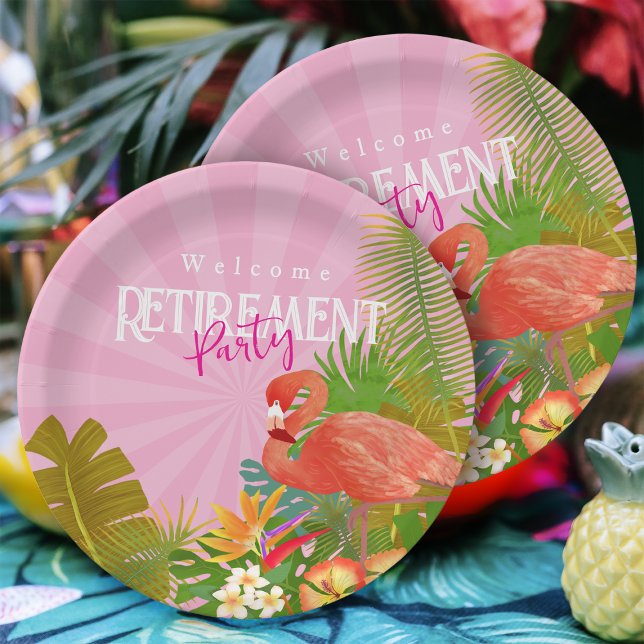 Flamingo Retirement Pink Pappteller (Flamingo Retirement  Pink Party Plate)