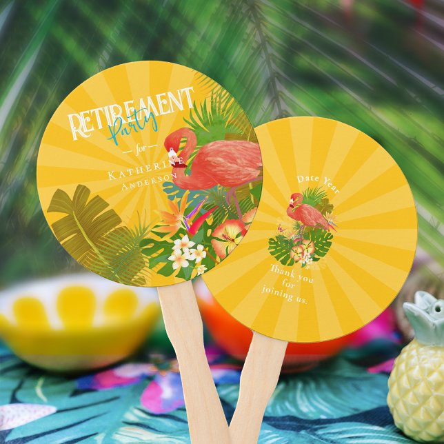 Flamingo Retirement Yellow Orange Cooler Fächer (Flamingo Retirement Yellow Orange Cooler Hand Fan)