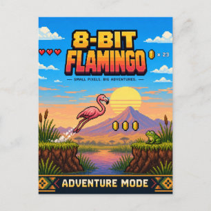 Flamingo, Retro-8-Bit-Pixel-Art Postkarte