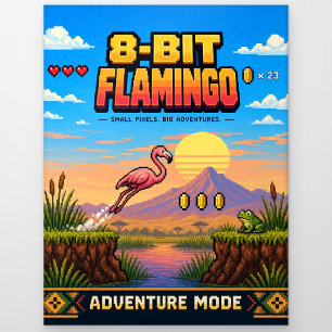 Flamingo, Retro-8-Bit-Pixel-Art Postkarte